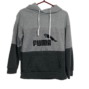 Puma Pullover Long Sleeve Hoodie Sweatshirt Kangaroo Pocket Grey Blend Small